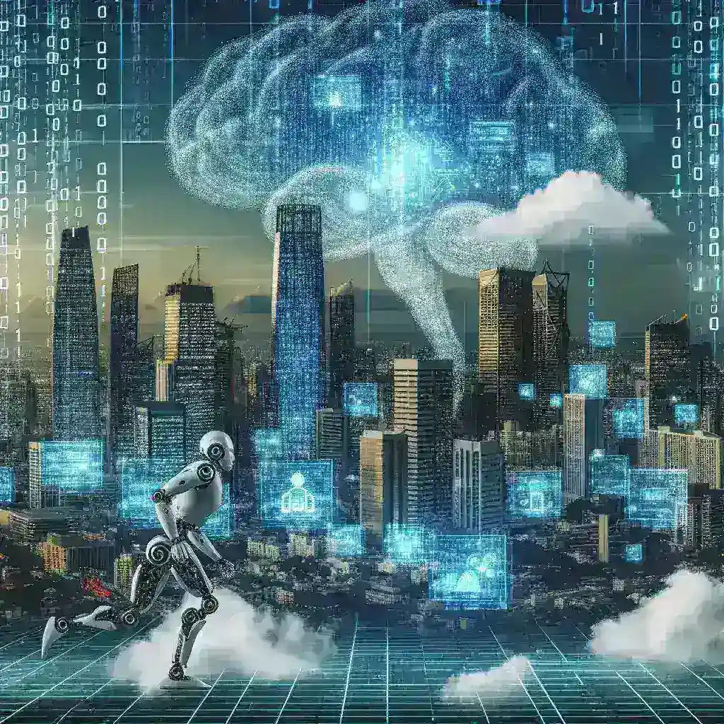 "Ilustração do Universo TOTVS 2024 destacando a Inteligência Artificial como motor da transformação digital, com gráficos e elementos tecnológicos inovadores."