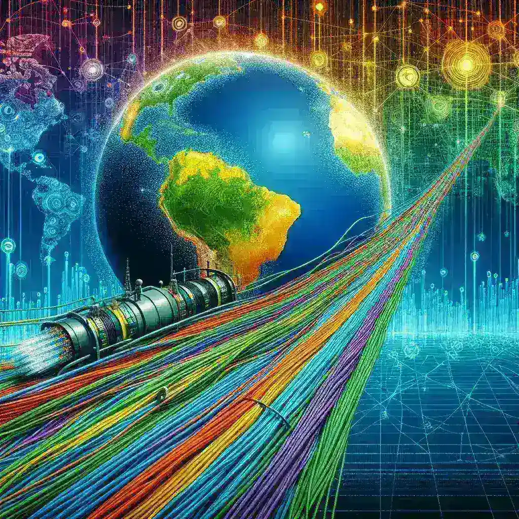 "Imagem do Cabo Submarino do BRICS, ilustrando a conexão de alta capacidade entre o Brasil e o Sul Global, destacando a importância da infraestrutura para a comunicação e desenvolvimento internacional."